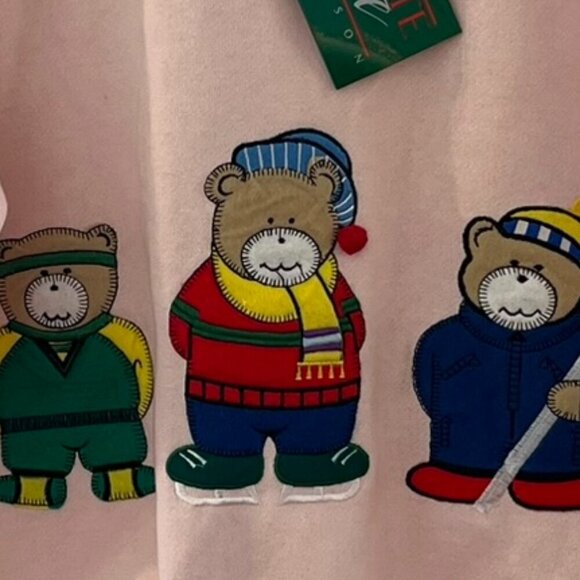 Vintage Active Duty Y2K Christmas Bear Pink Sweat Shirt Sz Med - Picture 2 of 8